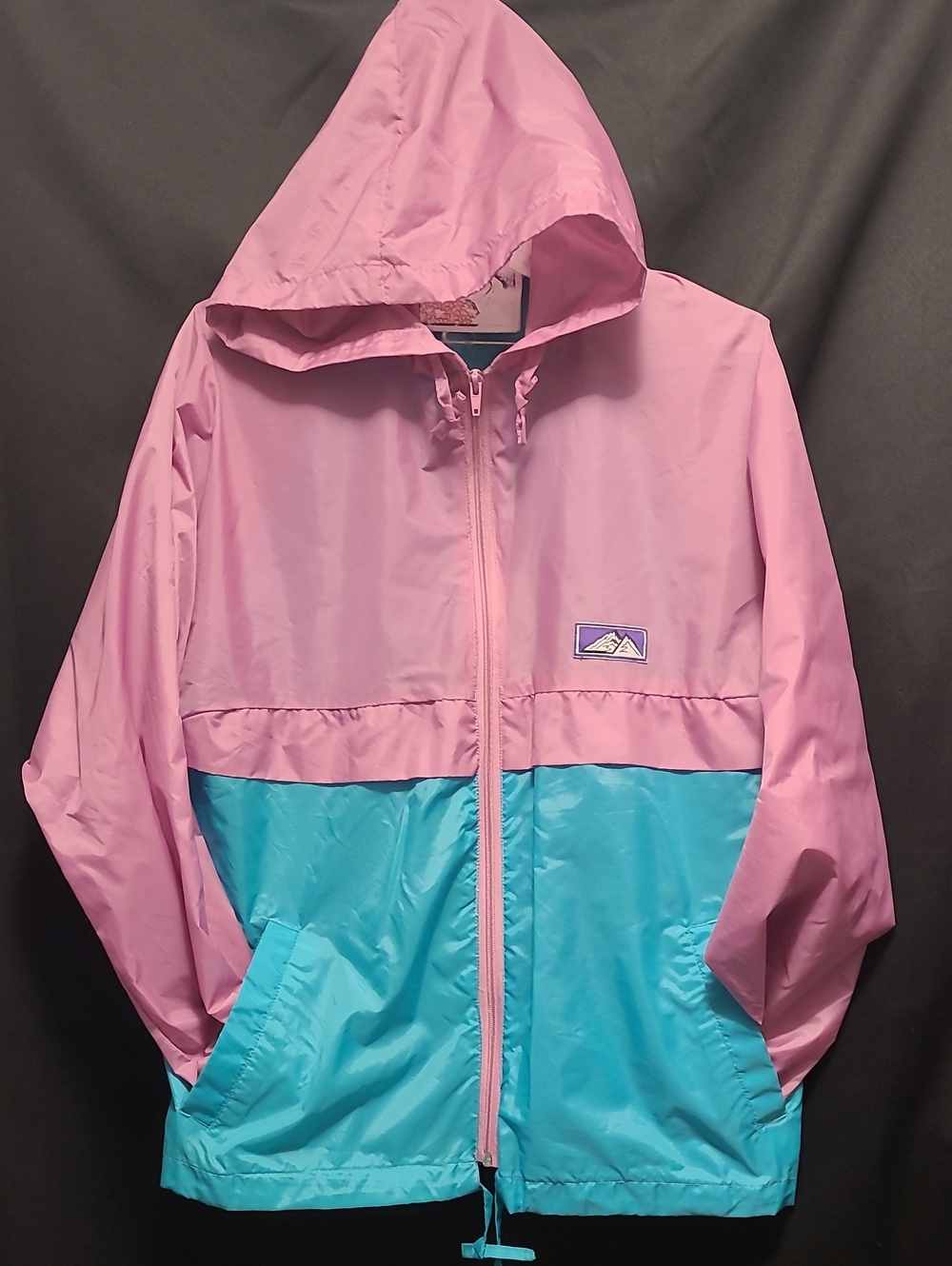 Vintage Pink and Aqua Hooded Windbreaker Jacket 100% Nylon